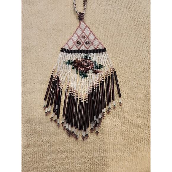 ART DECO Handmade Micro Bead Flapper/Native Amer. Glass Beaded Necklace 17" long - Picture 4 of 14